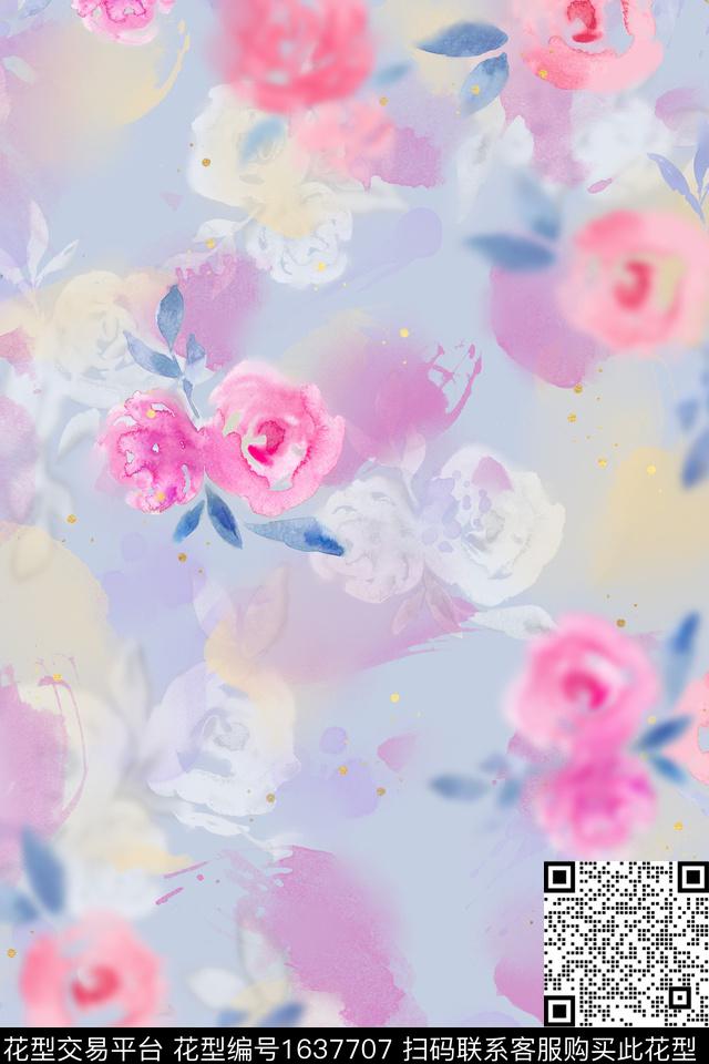 花卉水彩花卉抽象数码印花花型下载（图片编号: 1637707） - 瓦栏（Walan）
