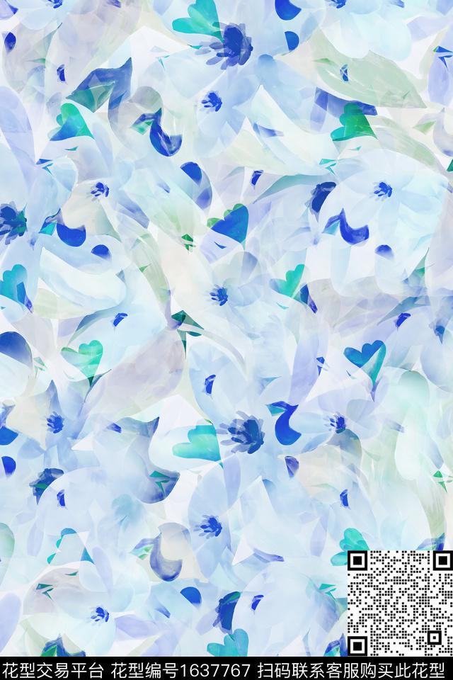 抽象抽象花卉数码印花花型下载（图片编号: 1637767） - 瓦栏（Walan）
