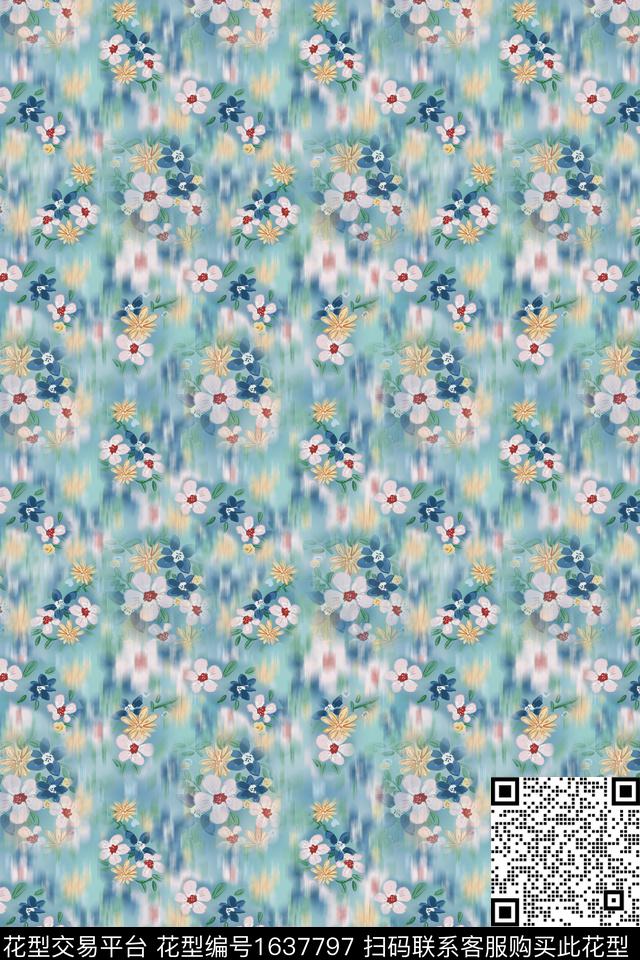 花卉小碎花模糊花卉数码印花花型下载（图片编号: 1637797） - 瓦栏（Walan）