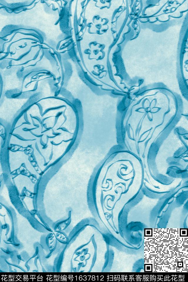 民族风花卉素描数码印花花型下载（图片编号: 1637812） - 瓦栏（Walan）