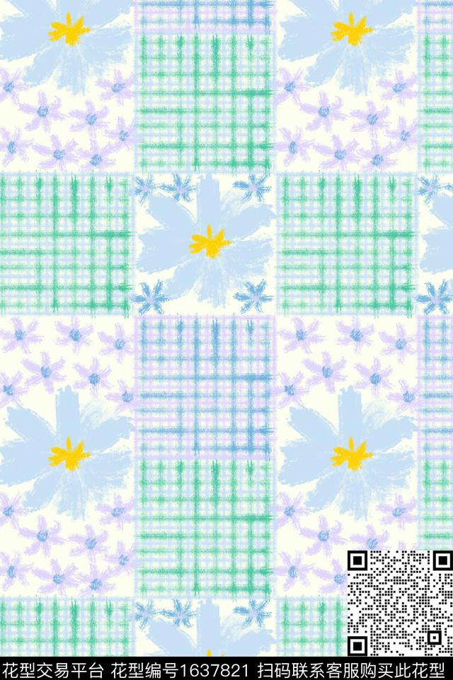 小清新清爽底花卉花卉数码印花花型下载（图片编号: 1637821） - 瓦栏（Walan）