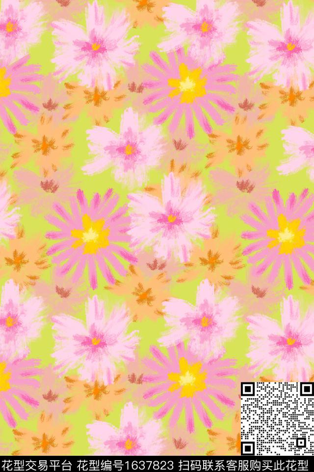 清爽底花卉花卉肌理数码印花花型下载（图片编号: 1637823） - 瓦栏（Walan）