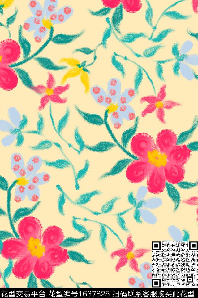清爽底花卉花卉肌理数码印花花型下载（图片编号: 1637825） - 瓦栏（Walan）