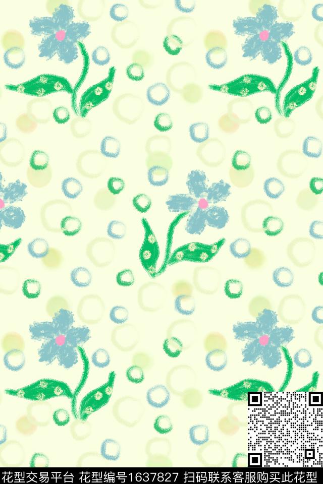 清爽底花卉花卉肌理数码印花花型下载（图片编号: 1637827） - 瓦栏（Walan）