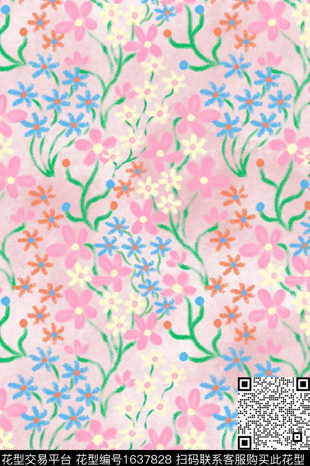 小清新清爽底花卉花卉数码印花花型下载（图片编号: 1637828） - 瓦栏（Walan）