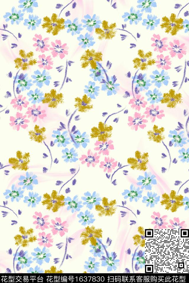 小清新清爽底花卉花卉数码印花花型下载（图片编号: 1637830） - 瓦栏（Walan）