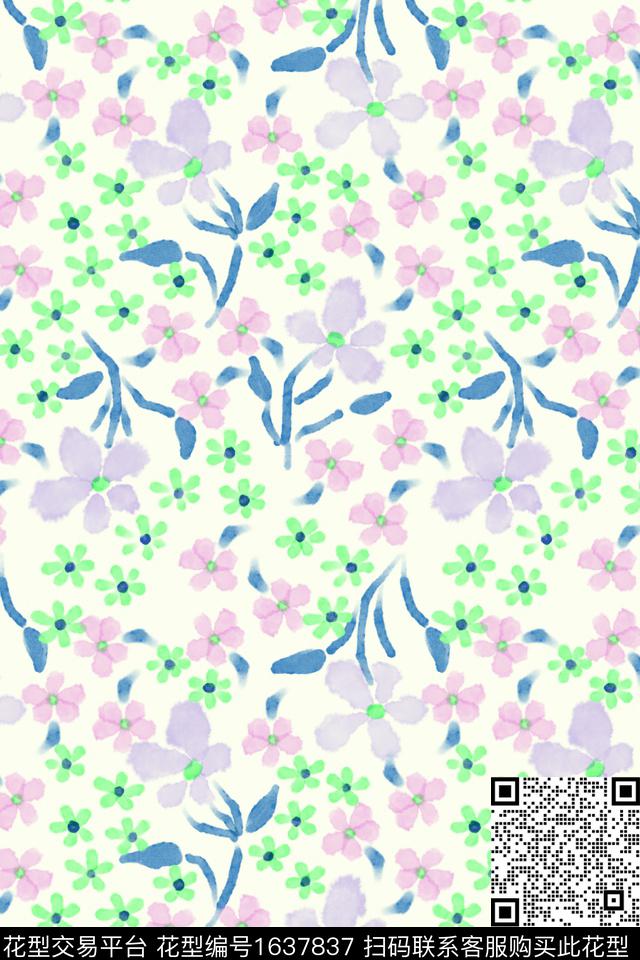 小清新清爽底花卉花卉数码印花花型下载（图片编号: 1637837） - 瓦栏（Walan）