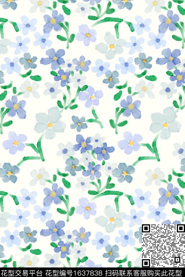 小清新清爽底花卉花卉数码印花花型下载（图片编号: 1637838） - 瓦栏（Walan）