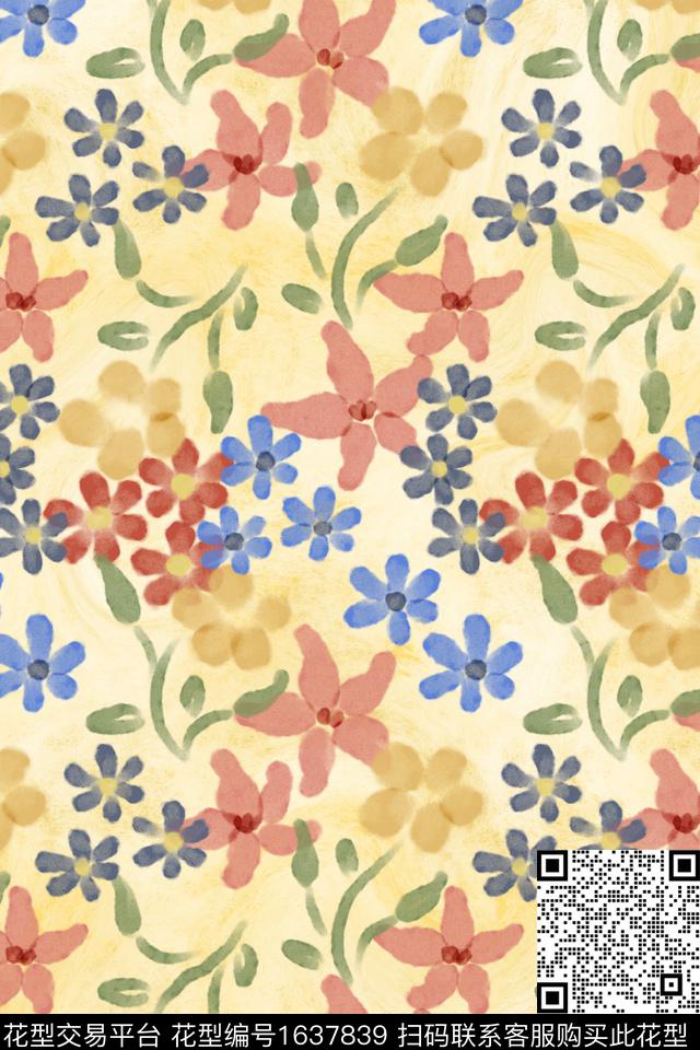 小清新清爽底花卉花卉数码印花花型下载（图片编号: 1637839） - 瓦栏（Walan）