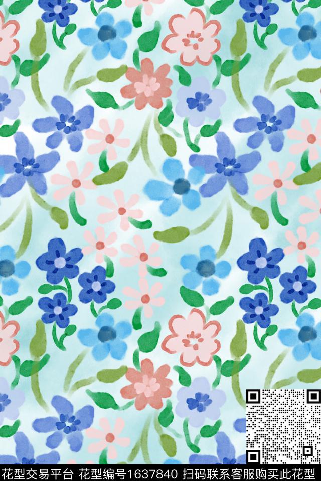 小清新清爽底花卉花卉数码印花花型下载（图片编号: 1637840） - 瓦栏（Walan）