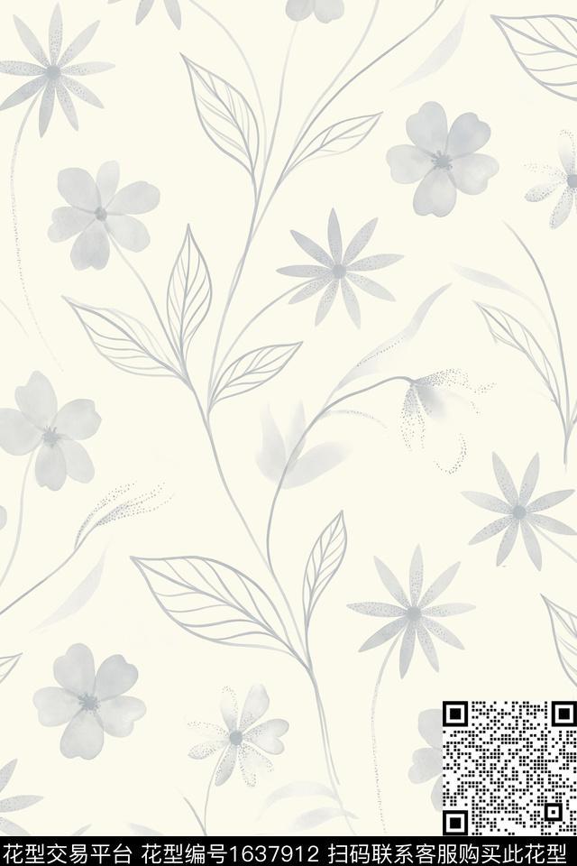 小清新花卉素雅数码印花花型下载（图片编号: 1637912） - 瓦栏（Walan）
