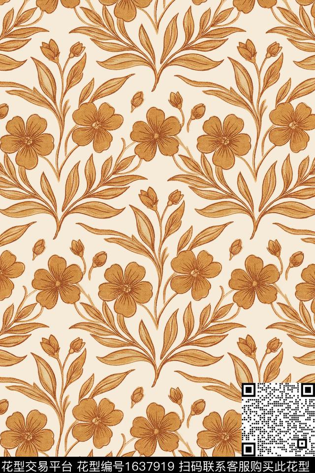 花卉复古数码印花花型下载（图片编号: 1637919） - 瓦栏（Walan）