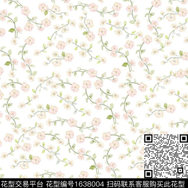 藤蔓小碎花粉色小花数码印花花型下载（图片编号: 1638004） - 瓦栏（Walan）
