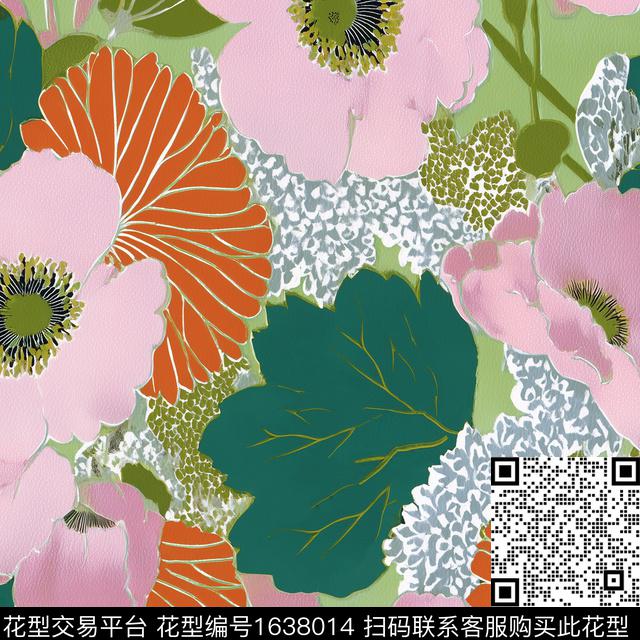 花卉大花抽象花卉数码印花花型下载（图片编号: 1638014） - 瓦栏（Walan）