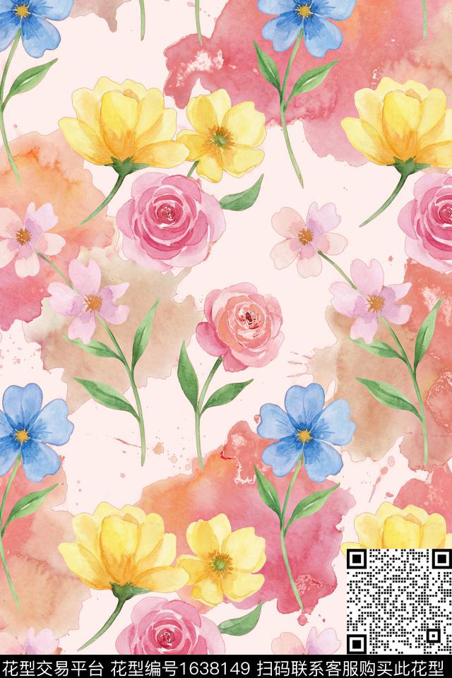 花卉水彩花卉数码印花花型下载（图片编号: 1638149） - 瓦栏（Walan）