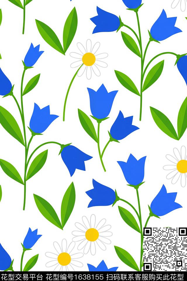 花卉平面花卉雏菊传统印花花型下载（图片编号: 1638155） - 瓦栏（Walan）