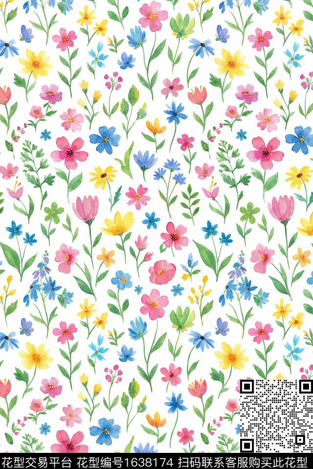 小清新清爽底花卉花卉数码印花花型下载（图片编号: 1638174） - 瓦栏（Walan）