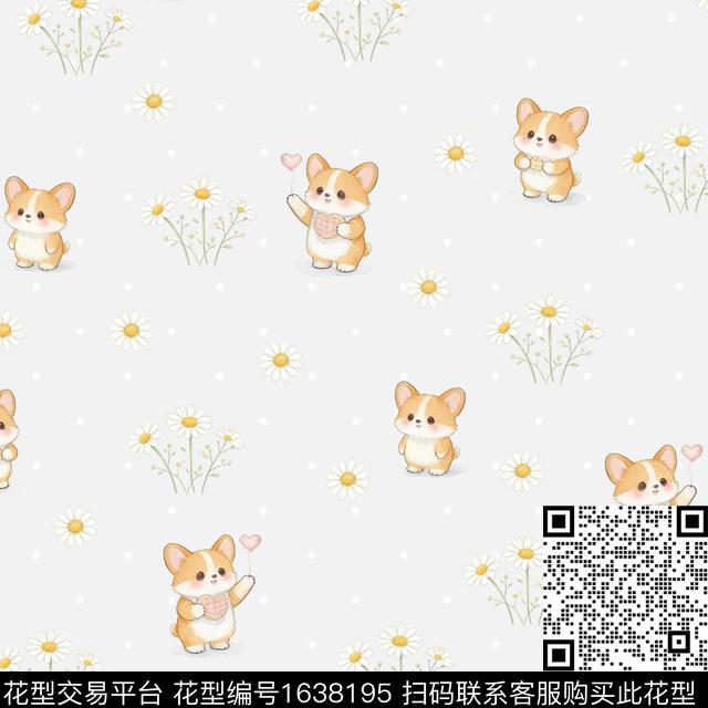 可爱狗柯基狗狗数码印花花型下载（图片编号: 1638195） - 瓦栏（Walan）