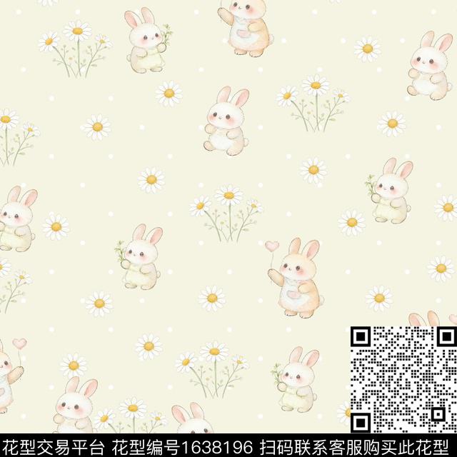 兔子小花波点数码印花花型下载（图片编号: 1638196） - 瓦栏（Walan）