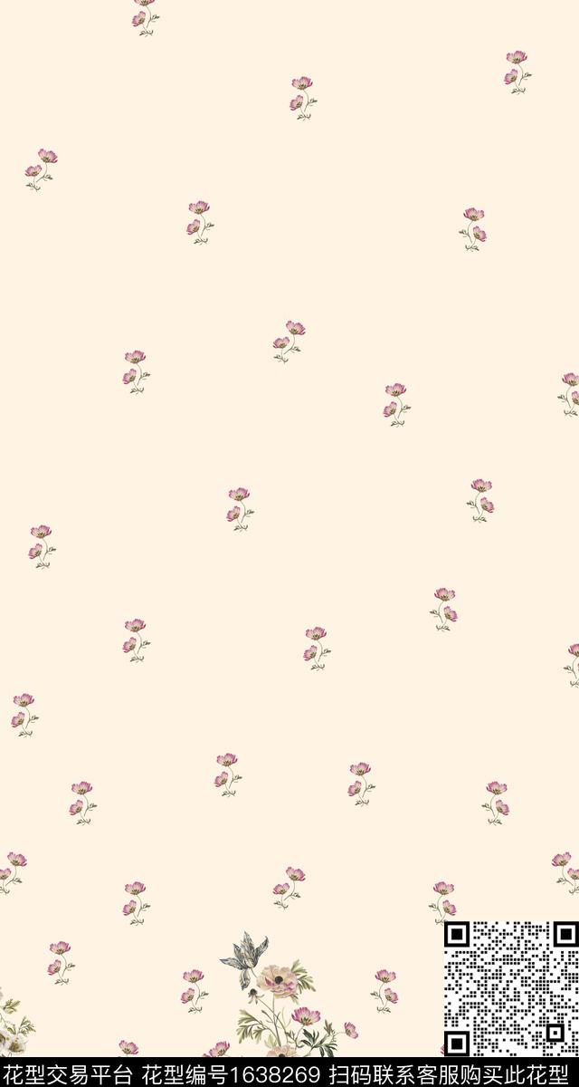 花卉定位小碎花数码印花花型下载（图片编号: 1638269） - 瓦栏（Walan）
