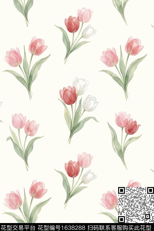 小清新花卉水彩花卉数码印花花型下载（图片编号: 1638288） - 瓦栏（Walan）