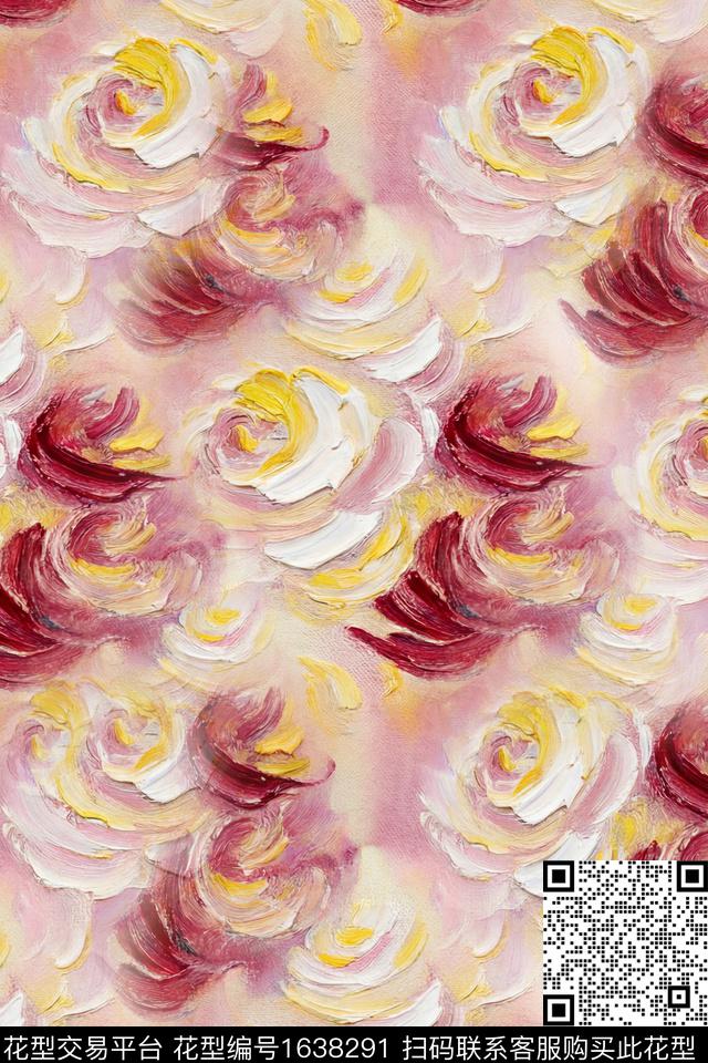 晕染肌理抽象花卉油画花型数码印花花型下载（图片编号: 1638291） - 瓦栏（Walan）