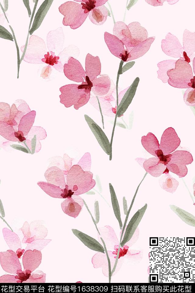 花卉春夏花型水彩花卉数码印花花型下载（图片编号: 1638309） - 瓦栏（Walan）