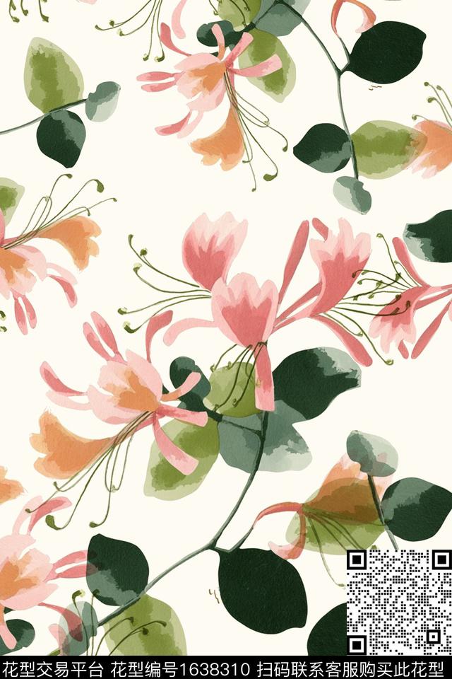 花卉春夏花型水彩花卉数码印花花型下载（图片编号: 1638310） - 瓦栏（Walan）
