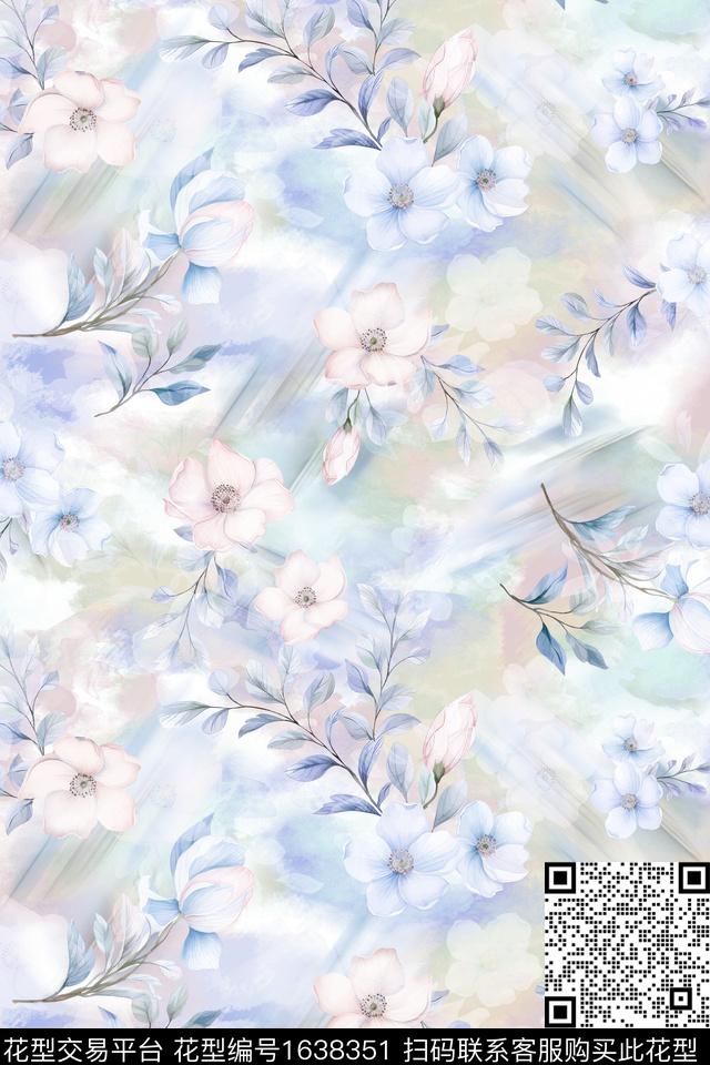 年轻女性花卉水彩数码印花花型下载（图片编号: 1638351） - 瓦栏（Walan）