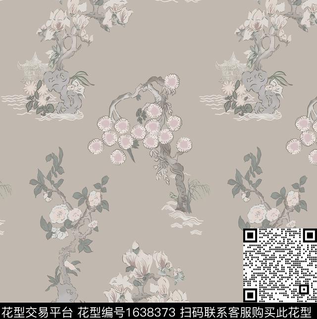 中国风树花卉数码印花花型下载（图片编号: 1638373） - 瓦栏（Walan）