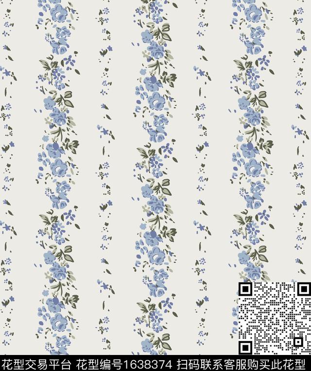 花卉小碎花条纹数码印花花型下载（图片编号: 1638374） - 瓦栏（Walan）