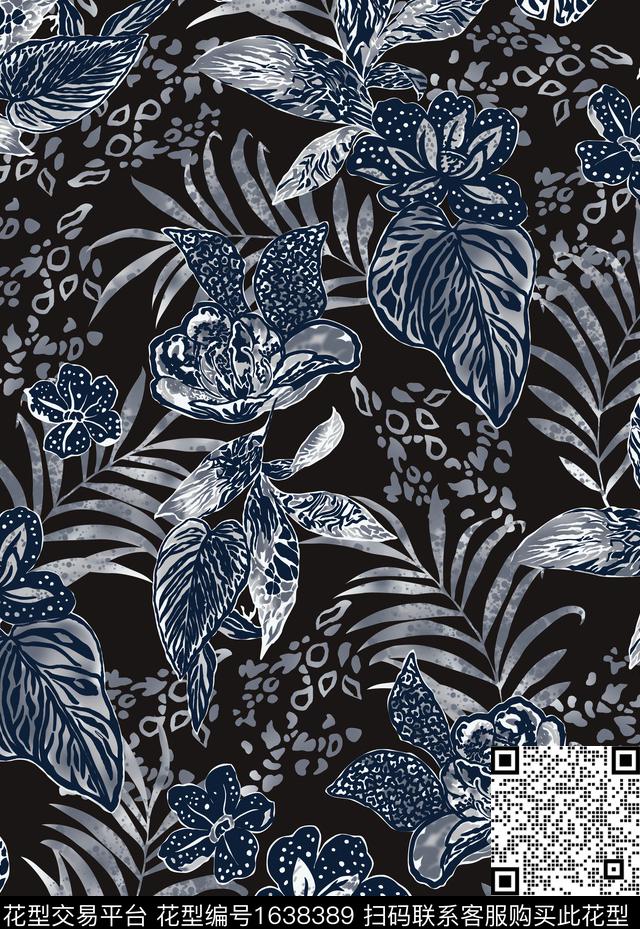 热带花型抽象花卉花卉数码印花花型下载（图片编号: 1638389） - 瓦栏（Walan）