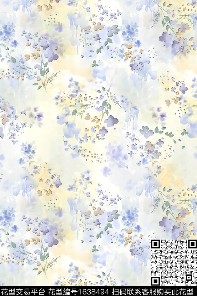 年轻女性花卉水彩数码印花花型下载（图片编号: 1638494） - 瓦栏（Walan）