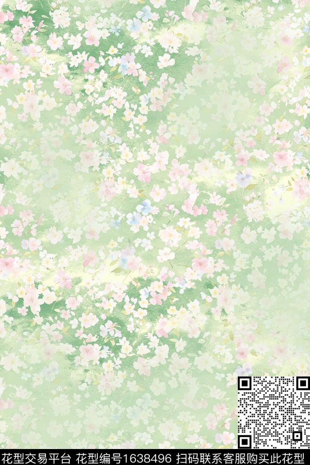 年轻女性花卉水彩数码印花花型下载（图片编号: 1638496） - 瓦栏（Walan）
