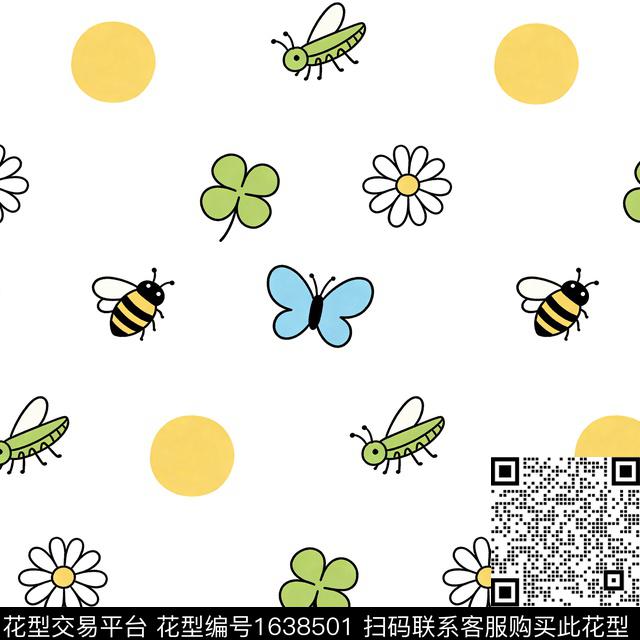 四叶草蝴蝶蜜蜂传统印花花型下载（图片编号: 1638501） - 瓦栏（Walan）
