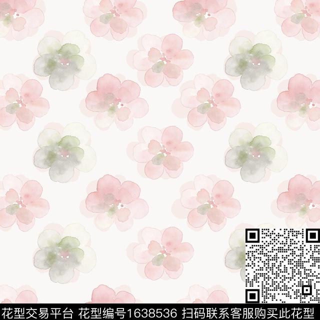 水彩花卉粉色花朵水彩风数码印花花型下载（图片编号: 1638536） - 瓦栏（Walan）