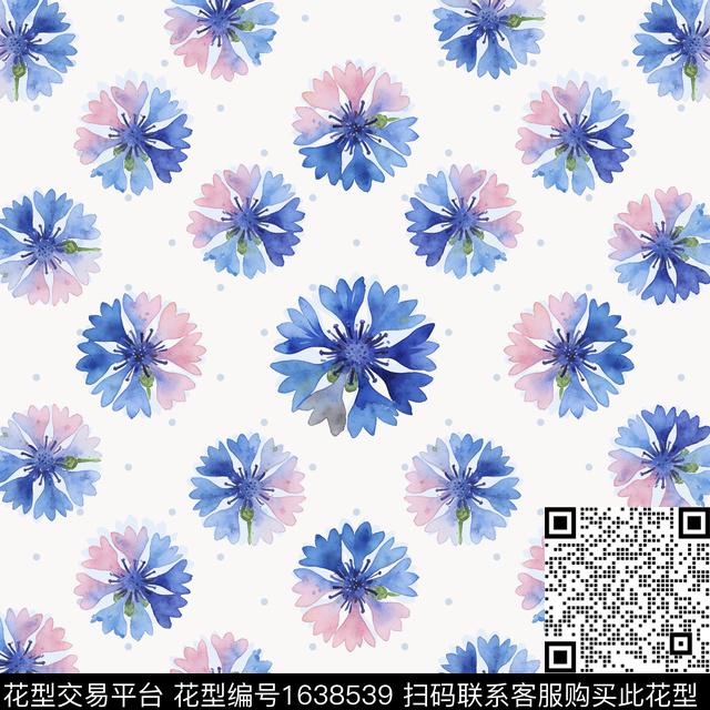 水彩花卉矢车菊水彩风数码印花花型下载（图片编号: 1638539） - 瓦栏（Walan）