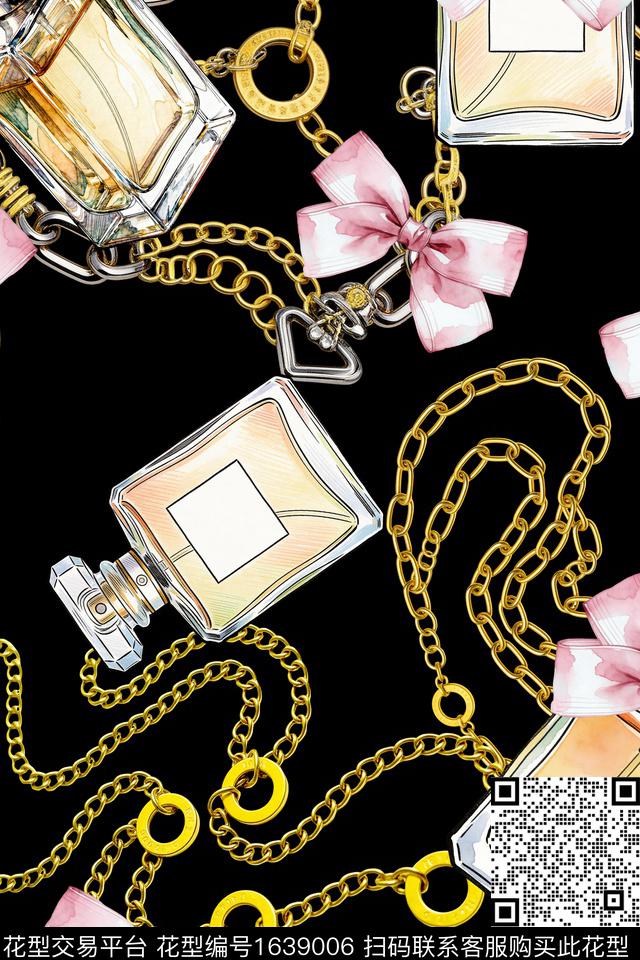 蝴蝶结数码花型香水瓶数码印花花型下载（图片编号: 1639006） - 瓦栏（Walan）