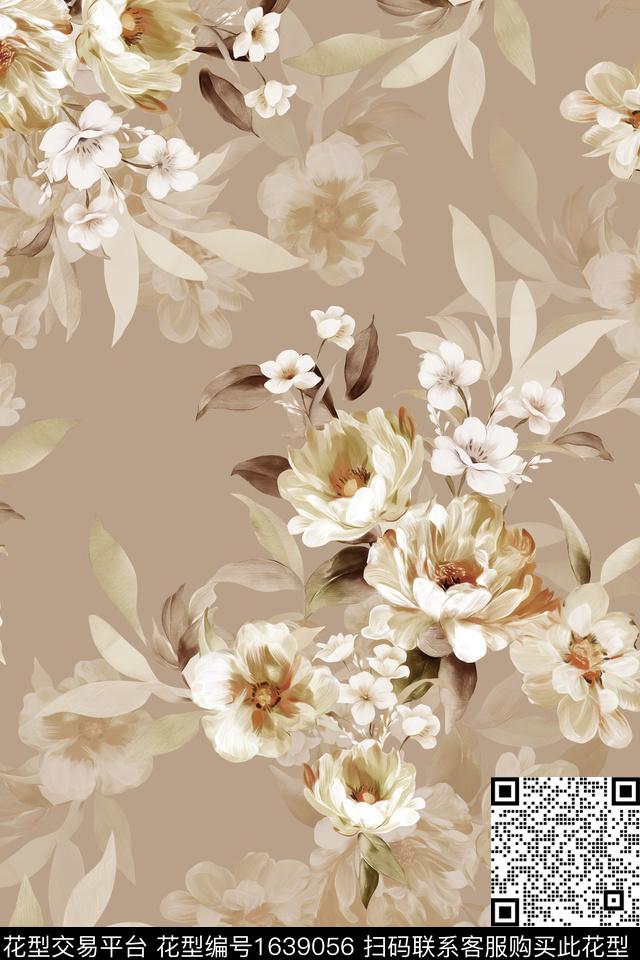 花卉水彩花卉影花数码印花花型下载（图片编号: 1639056） - 瓦栏（Walan）