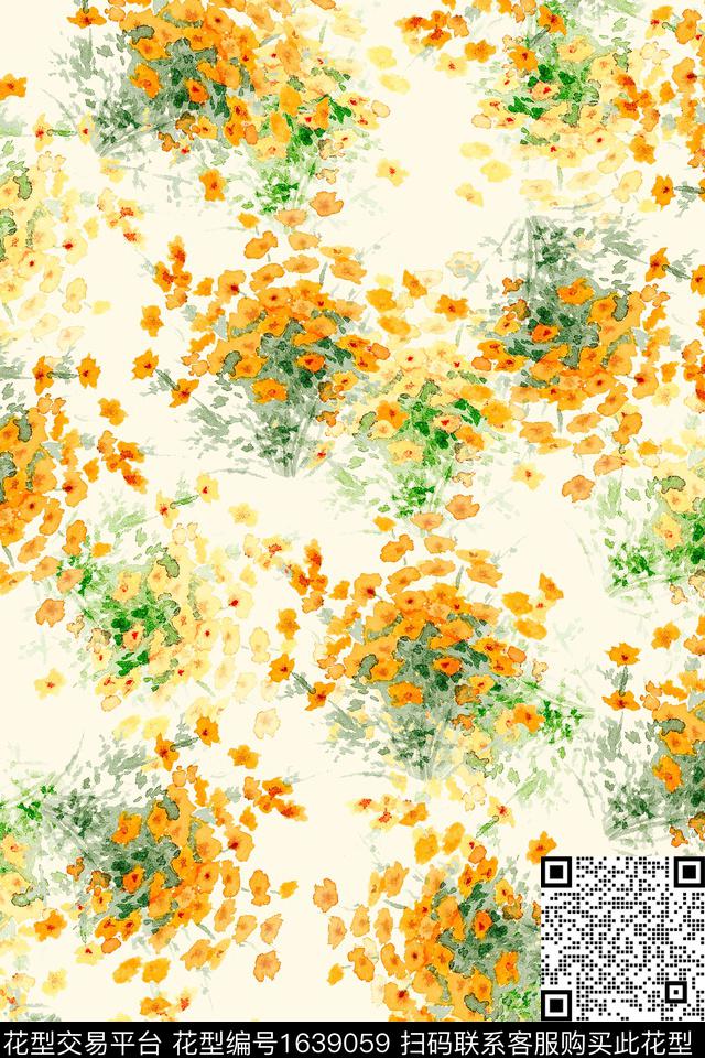 花卉水彩花卉抽象花卉数码印花花型下载（图片编号: 1639059） - 瓦栏（Walan）