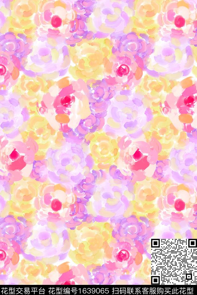 清爽底花卉花卉红花数码印花花型下载（图片编号: 1639065） - 瓦栏（Walan）