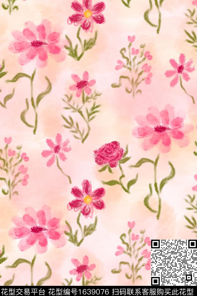 清爽底花卉花卉肌理数码印花花型下载（图片编号: 1639076） - 瓦栏（Walan）