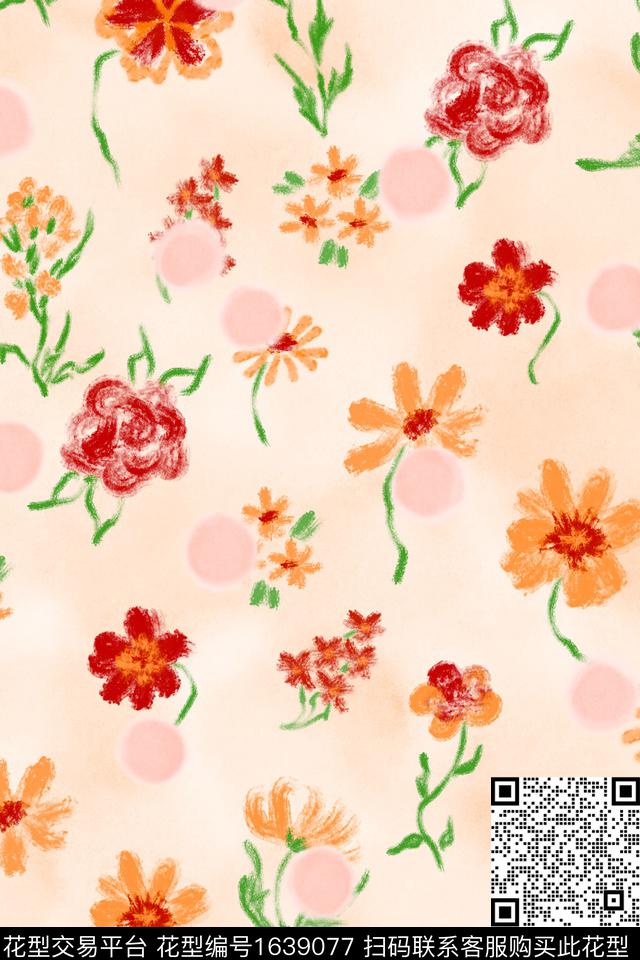 小清新清爽底花卉花卉数码印花花型下载（图片编号: 1639077） - 瓦栏（Walan）