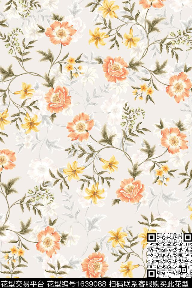 花卉水彩花卉影花数码印花花型下载（图片编号: 1639088） - 瓦栏（Walan）