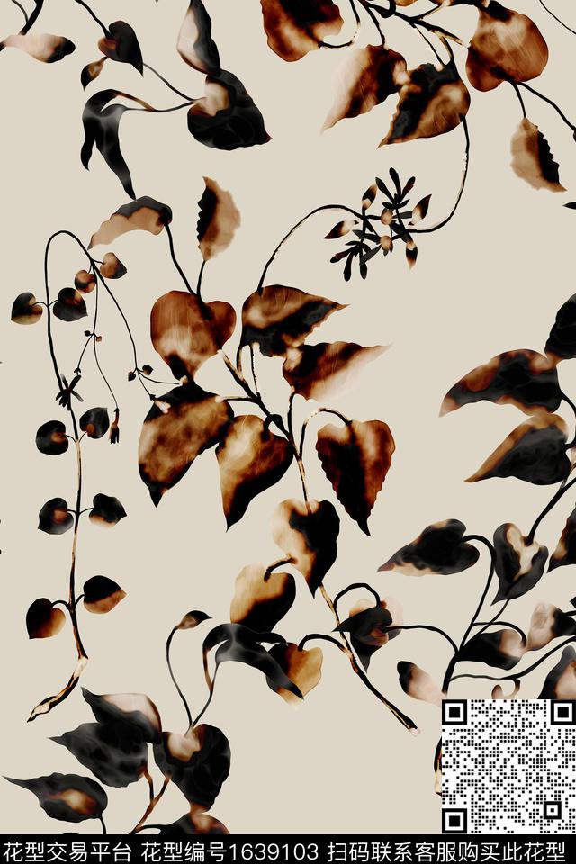 水彩绿植树叶数码印花花型下载（图片编号: 1639103） - 瓦栏（Walan）