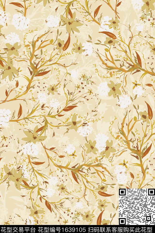 花卉抽象花卉剪影数码印花花型下载（图片编号: 1639105） - 瓦栏（Walan）