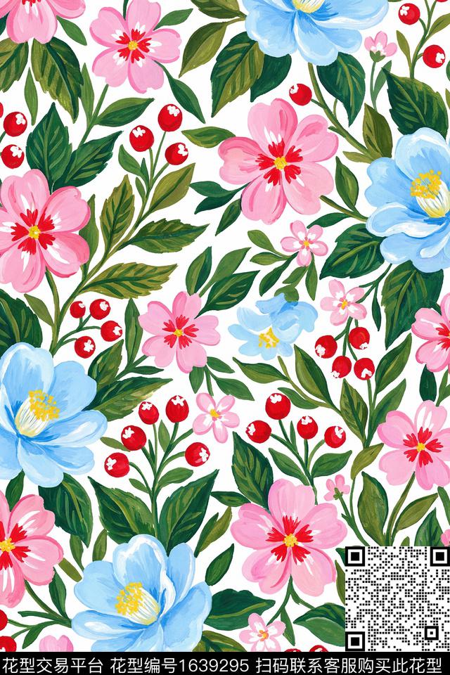 年轻女装水彩花卉花卉数码印花花型下载（图片编号: 1639295） - 瓦栏（Walan）