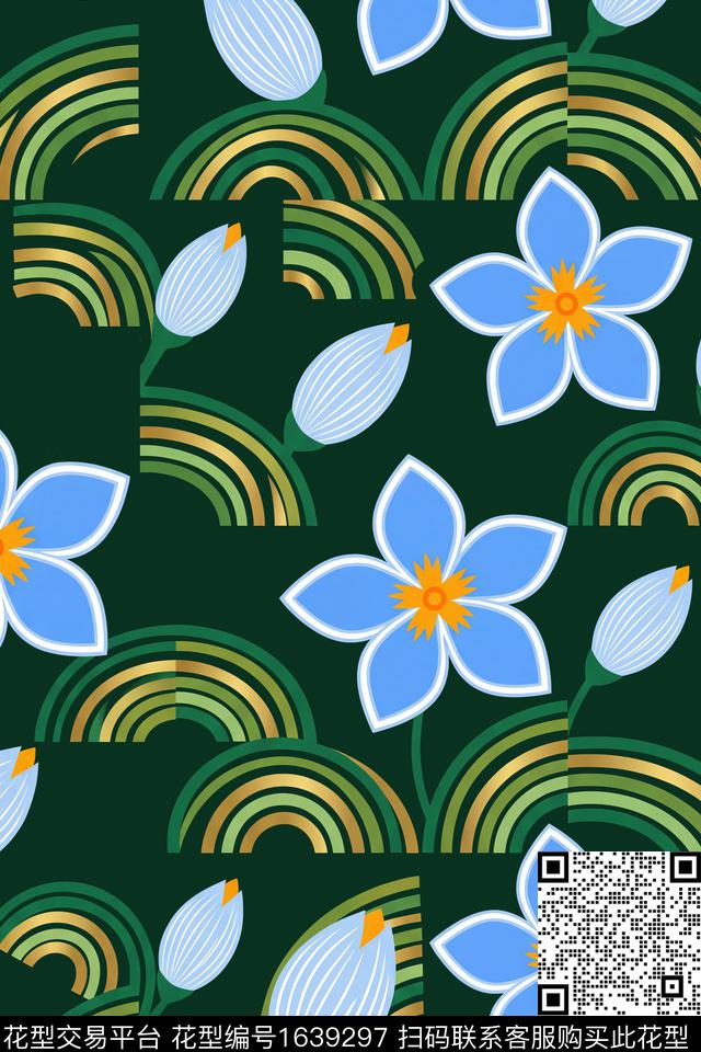 条纹花卉拼接数码印花花型下载（图片编号: 1639297） - 瓦栏（Walan）