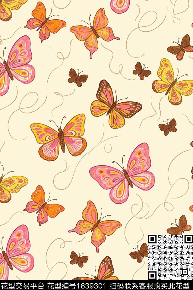 蝴蝶线条数码印花花型下载（图片编号: 1639301） - 瓦栏（Walan）