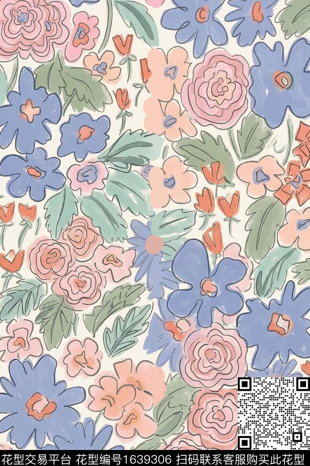 花卉抽象花卉数码印花花型下载（图片编号: 1639306） - 瓦栏（Walan）